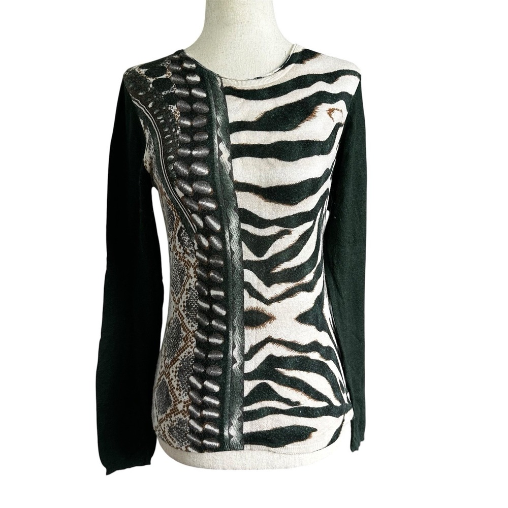 Roberto Verino Womens Top 8 Green Animal Print Angora Blend Long Sleeve | 13-28